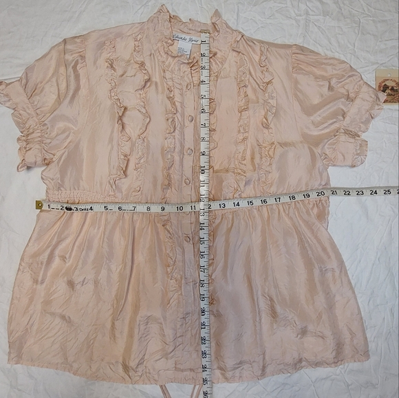 Eduardo Blanco 100% Silk Regency Vibe Ruffled Top, Size Large - Picture 5 of 12